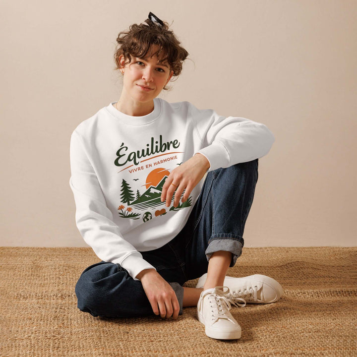 Close up of ÉQUILIBRE Live in Harmony Sweatshirt  fabric soft material premium stitching detail